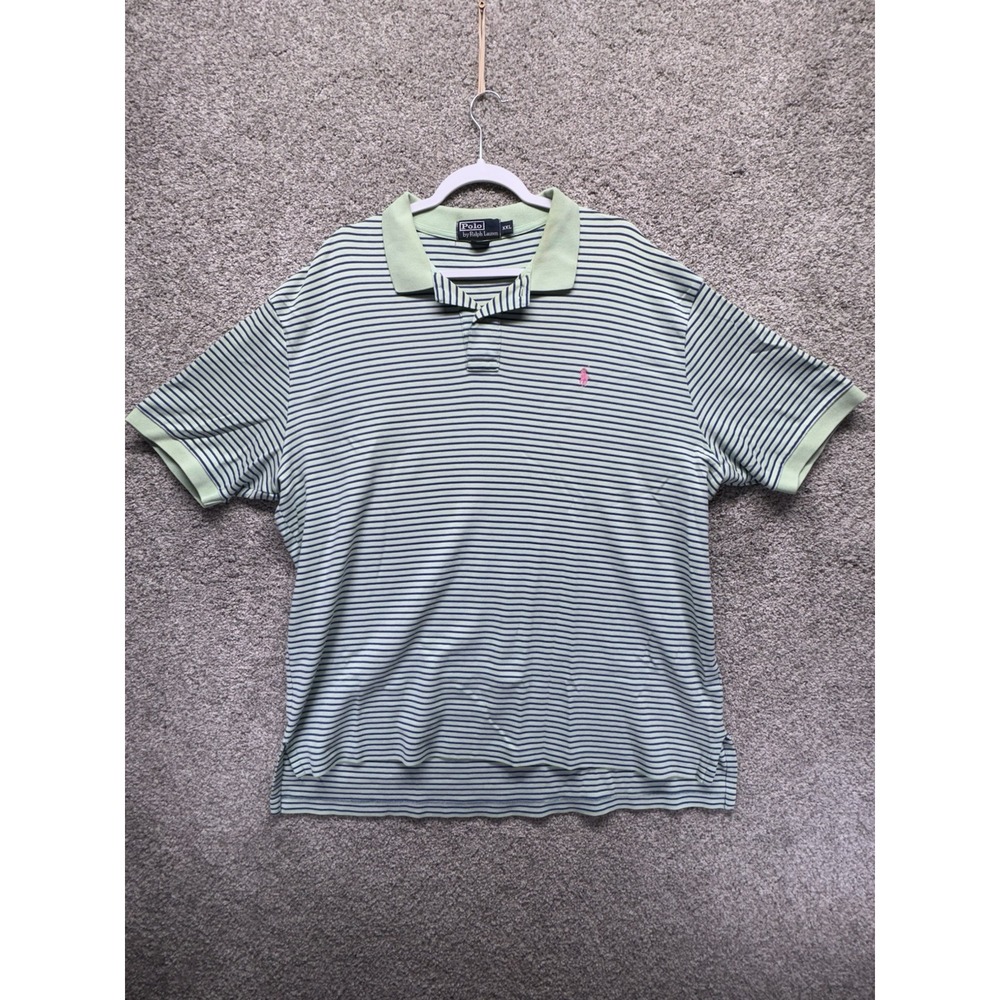 Polo Ralph Lauren Mens ShortSleeve Shirt Size XXL Green Blue Stripe Vintage Pony